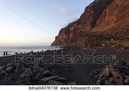 Stock Photo - "Beach, Playa del Ingles, evening light, La Playa Calera, Valle Gran Rey, La Gomera, Canary Islands, Spain, Europe". Fotosearch
