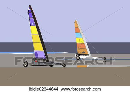 "Beach sailing, St. Peter-Ording, North Sea, North Frisia, Schleswig-Holstein, northern Germany, Germany, Europe, illustration by artist Gerhard Kraus, Europe" View Large Photo Image Picture - "Beach sailing, St. Peter-Ording, North Sea, North Frisia, Schleswig-Holstein, northern Germany, Germany, Europe, illustration by artist Gerhard Kraus, Europe". Fotosearch