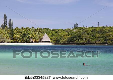 "Beach with a hut on a South Seas island, Ile des Pins, New Caledonia, France, Oceania" View Large Photo Image Stock Photo - "Beach with a hut on a South Seas island, Ile des Pins, New Caledonia, France, Oceania". Fotosearch