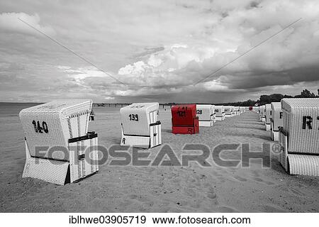 "Beach with beach chairs, one red highlighted beach chair, Boltenhagen, Mecklenburg-Western Pomerania, Germany, Europe" View Large Photo Image Stock Photo - "Beach with beach chairs, one red highlighted beach chair, Boltenhagen, Mecklenburg-Western Pomerania, Germany, Europe". Fotosearch
