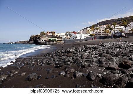 "Beach with black sand and the village of Puerto Naos, La Palma, Canary Islands, Spain, Europe" View Large Photo Image Stock Photography - "Beach with black sand and the village of Puerto Naos, La Palma, Canary Islands, Spain, Europe". Fotosearch