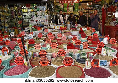 "Beans and other foodstuffs in bags, Egyptian Bazaar or Spice Bazaar, Misir Carsisi, Eminonu, Istanbul, European side, Istanbul Province, Turkey, European side, Europe" View Large Photo Image Stock Image - "Beans and other foodstuffs in bags, Egyptian Bazaar or Spice Bazaar, Misir Carsisi, Eminonu, Istanbul, European side, Istanbul Province, Turkey, European side, Europe". Fotosearch