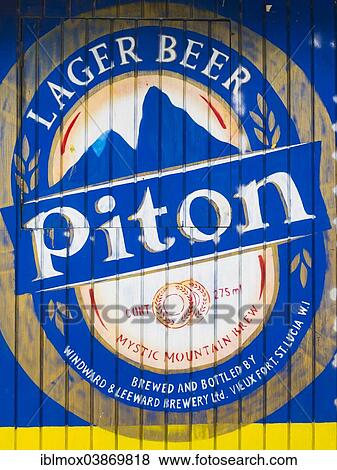 "Beer advertising, Piton Lager Beer, on a wooden panel, Saint Lucia, Windward Islands, Lesser Antilles, North America" View Large Photo Image Stock Photo - "Beer advertising, Piton Lager Beer, on a wooden panel, Saint Lucia, Windward Islands, Lesser Antilles, North America". Fotosearch