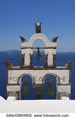 Stock Image - "Bell tower of a church, Oia, Santorini, Cyclades, Greece, Europe". Fotosearch