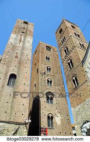 "Bell tower of San Michele Cathedral and the towers of Torre del Comune and Torre del Municipio, historic town centre, Altstadt, Innenstadt, Albenga, Liguria, Italy, Europe" View Large Photo Image Stock Photo - "Bell tower of San Michele Cathedral and the towers of Torre del Comune and Torre del Municipio, historic town centre, Altstadt, Innenstadt, Albenga, Liguria, Italy, Europe". Fotosearch