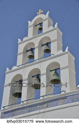 "Bell tower of the Agii Anargiri church at the entrance to the village of Megalochori, Megalochori, Santorin, Cyclades, Greece, Europe" View Large Photo Image Stock Photo - "Bell tower of the Agii Anargiri church at the entrance to the village of Megalochori, Megalochori, Santorin, Cyclades, Greece, Europe". Fotosearch