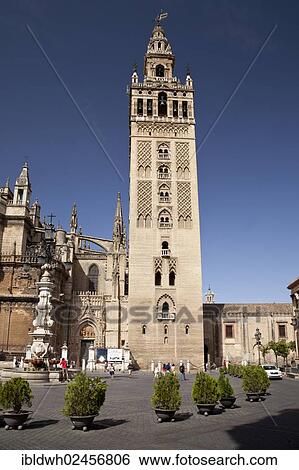 Stock Photograph - "Bell tower of the Cathedral of Santa Maria de la Sede, UNESCO World Cultural Heritage Site, Seville, Andalusia, Spain, Europe, PublicGround, Europe". Fotosearch