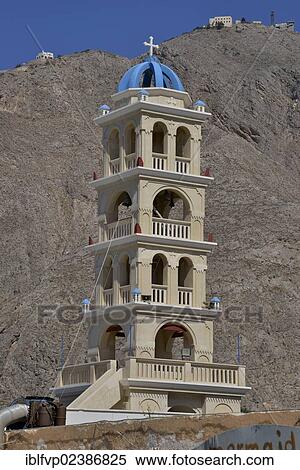 Stock Photography - "Bell tower of the Timios Stavros Church, Perissa, Santorini, Cyclades, Greek Islands, Greece, Europe". Fotosearch