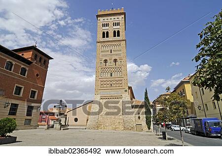 Stock Image - "Bell tower Torre de San Martin, Mudejar architecture, UNESCO World Heritage Site, Teruel, Aragon, Spain, Europe, PublicGround, Europe". Fotosearch