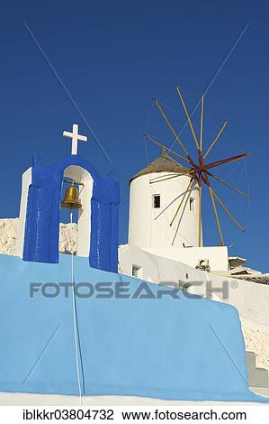 "Bell Tower, Windmill, Oia, Santorini, Cyclades, Greece, Europe" View Large Photo Image Stock Image - "Bell Tower, Windmill, Oia, Santorini, Cyclades, Greece, Europe". Fotosearch