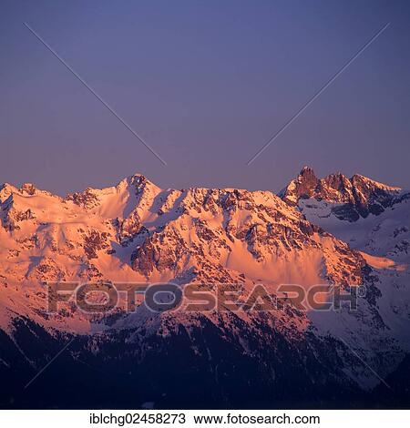 Stock Image - "Belledonne massif towards Grenoble, Isere, Rhone Alpes, France, Europe". Fotosearch