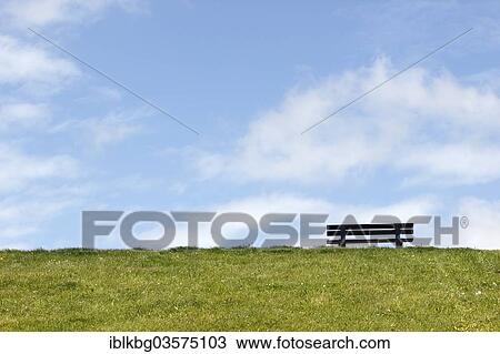Stock Image - "Bench on grass, Walcheren, Zeeland province, The Netherlands, Europe". Fotosearch