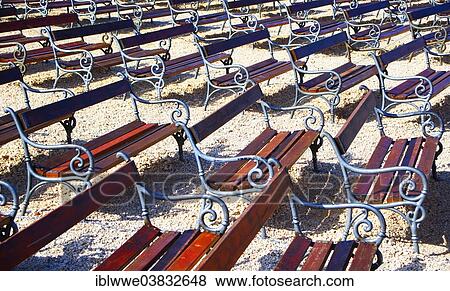 Stock Photo - "Benches, pilgrimage site of Medjugorje, Bosnia and Herzegovina, Europe". Fotosearch
