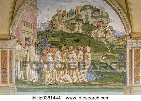 "Benedict lets a spring appear, fresco depicting scene from the life of St. Benedict, by Sodoma, cloister of Abbazia di Monte Oliveto Maggiore Monastery, Tuscany, Italy, Europe" View Large Photo Image Stock Image - "Benedict lets a spring appear, fresco depicting scene from the life of St. Benedict, by Sodoma, cloister of Abbazia di Monte Oliveto Maggiore Monastery, Tuscany, Italy, Europe". Fotosearch