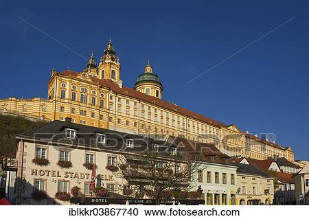Stock Image - "Benedictine Abbey of Melk on the Danube River, Wachau, Lower Austria, Austria, Europe". Fotosearch