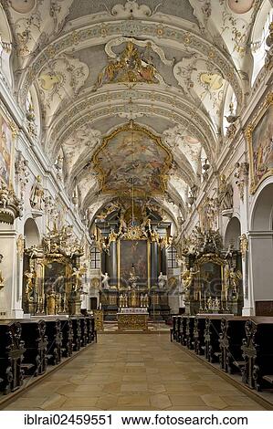Stock Image - "Benedictine monastery of St. Emmeram, St. Emmeram's Abbey, papal basilica, nave and high altar with a baroque interior by the Asam brothers, old town of Regensburg, Upper Palatinate, Bavaria, Germany, Europe". Fotosearch