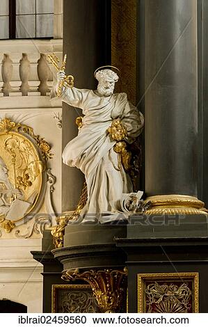 Stock Image - "Benedictine monastery of St. Emmeram, St. Emmeram's Abbey, papal basilica with a baroque statue of St. Peter by the Asam brothers, old town of Regensburg, Upper Palatinate, Bavaria, Germany, Europe". Fotosearch