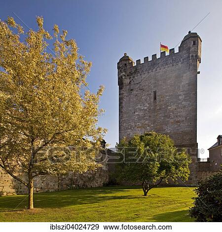 Stock Photo - "Bentheim Castle, courtyard with Powder Tower, Bad Bentheim, Lower Saxony, Germany, Europe". Fotosearch