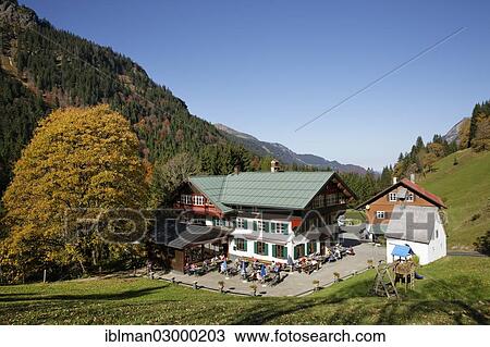 Stock Image - "Berggasthof Einoedsbach mountain guesthouse, Oberstdorf, Oberallgau, Allgau, Swabia, Bavaria, Germany, Europe". Fotosearch