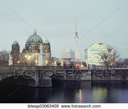 Stock Photo - "Berlin Cathedral, Humboldt Box, Berlin Fernsehturm, television tower, Mitte, Berlin, Berlin, Germany, Europe". Fotosearch