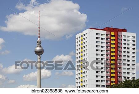 "Berlin TV tower and renovated former GDR prefabricated concrete apartment building, Berlin, Germany, Europe" View Large Photo Image Stock Photo - "Berlin TV tower and renovated former GDR prefabricated concrete apartment building, Berlin, Germany, Europe". Fotosearch
