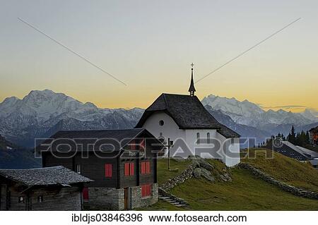 Stock Photograph - "Bettmeralp, sunset, Canton of Valais, Switzerland, Europe". Fotosearch