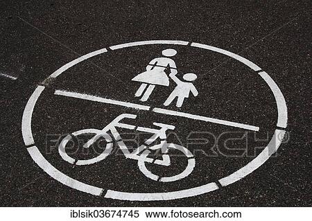 "Bicycle and pedestrian path, pictogram, Ulm, Baden-Wurttemberg, Germany, Europe" View Large Photo Image Stock Photography - "Bicycle and pedestrian path, pictogram, Ulm, Baden-Wurttemberg, Germany, Europe". Fotosearch