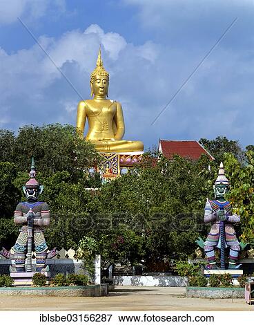 "Big Buddha statue, and Yak Temple Guardians, Wat Phra Yai Temple, Bo Phut, Ko Samui, Southern Thailand, Thailand, Asia" View Large Photo Image Stock Photo - "Big Buddha statue, and Yak Temple Guardians, Wat Phra Yai Temple, Bo Phut, Ko Samui, Southern Thailand, Thailand, Asia". Fotosearch