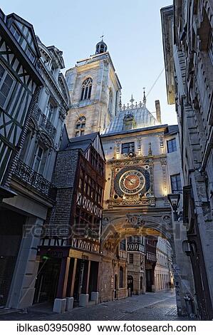 "Big clock tower or Gros Horloge, and City Tower or Beffroi, Rouen, Seine-Maritime, Upper Normandy, France, Europe" View Large Photo Image Stock Image - "Big clock tower or Gros Horloge, and City Tower or Beffroi, Rouen, Seine-Maritime, Upper Normandy, France, Europe". Fotosearch