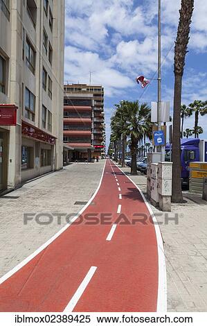 Stock Photography - "Bike lane on Ave de Canarias street, Las Palmas, Gran Canaria, Canary Islands, Spain, Europe, PublicGround, Europe". Fotosearch