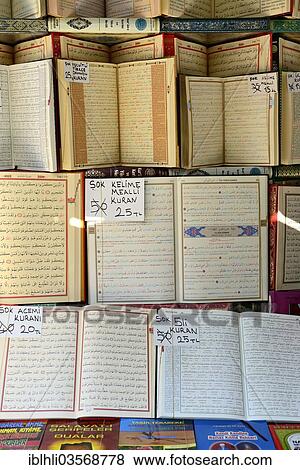 Stock Photo - "Bilingual Quran, Islamic bookshop, Eyup, Istanbul, European side, Istanbul Province, Turkey, European side, Europe". Fotosearch