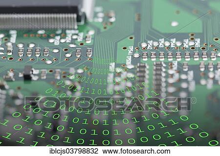 Stock Image - Binary code and circuit board. Fotosearch