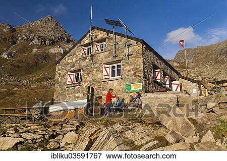 Stock Photo - "Binntalhuette mountain hut, Landschaftspark Binntal landscape garden, near Binn, Canton of Valais, Switzerland, Europe". Fotosearch