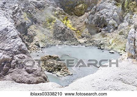 Stock Image - "Bird's Nest Crater, sulphur vapours, Waiotapu, Bay of Plenty Region, New Zealand, Oceania". Fotosearch