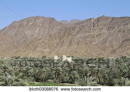 "Bithnah Oasis with the Old Fort, Hajar Mountains at back, Oase Bithnah, Emirat Fujairah, United Arab Emirates, Asia" View Large Photo Image Stock Photograph - "Bithnah Oasis with the Old Fort, Hajar Mountains at back, Oase Bithnah, Emirat Fujairah, United Arab Emirates, Asia". Fotosearch