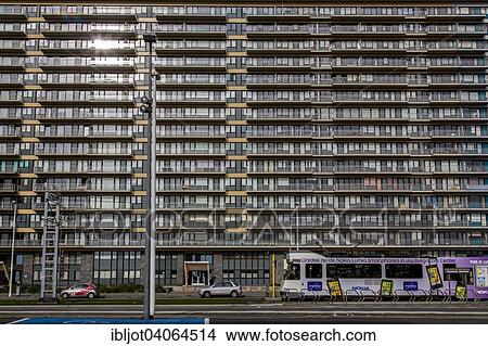 Picture - "Block of flats, apartments, holiday apartments on the Belgian coast, Ostend, Oostende, Flanders, Belgium, Europe". Fotosearch