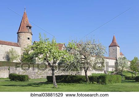 "Blossoming trees along the city wall of Rothenburg ob der Tauber, Romantic Road, Franconia, Bavaria, Germany, Europe" View Large Photo Image Stock Photo - "Blossoming trees along the city wall of Rothenburg ob der Tauber, Romantic Road, Franconia, Bavaria, Germany, Europe". Fotosearch