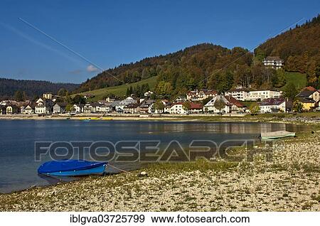 "Blue boat on the shore of Lac de Joux or Lake Joux, Le Pont, Canton of Vaud, Switzerland, Europe" View Large Photo Image Stock Photo - "Blue boat on the shore of Lac de Joux or Lake Joux, Le Pont, Canton of Vaud, Switzerland, Europe". Fotosearch