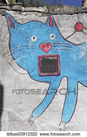 "Blue cat on a leash, mural in the historic centre, Palermo, Province of Palermo, Sicily, Italy, Europe" View Large Photo Image Stock Image - "Blue cat on a leash, mural in the historic centre, Palermo, Province of Palermo, Sicily, Italy, Europe". Fotosearch