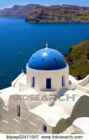 Blue domed Byzantine Orthodox church, Oia, Ia, Santorini, Cyclades Islands, Greece, Europe View Large Photo Image Stock Photo - Blue domed Byzantine Orthodox church, Oia, Ia, Santorini, Cyclades Islands, Greece, Europe. Fotosearch