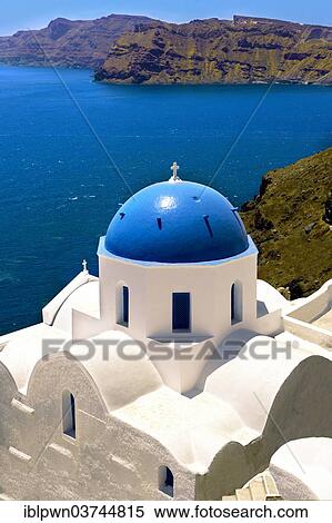 "Blue-domed Byzantine Orthodox church, Oia, Santorini, Cyclades, Greece, Europe" View Large Photo Image Stock Photography - "Blue-domed Byzantine Orthodox church, Oia, Santorini, Cyclades, Greece, Europe". Fotosearch