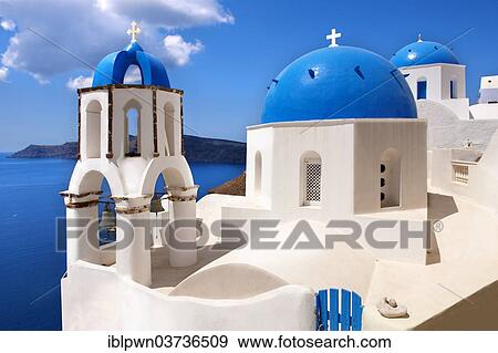 "Blue-domed Byzantine Orthodox churches, Oia, Santorini, Cyclades, Greece, Europe" View Large Photo Image Stock Photo - "Blue-domed Byzantine Orthodox churches, Oia, Santorini, Cyclades, Greece, Europe". Fotosearch