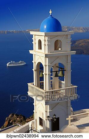 "Blue-domed church of Imerovigli, Santorini, Greece, Europe" View Large Photo Image Picture - "Blue-domed church of Imerovigli, Santorini, Greece, Europe". Fotosearch