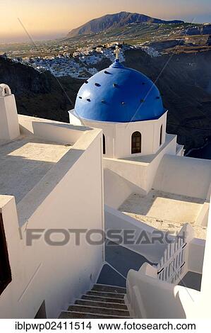 "Blue domed church of Imerovigli, Santorini, Greece, Europe" View Large Photo Image Picture - "Blue domed church of Imerovigli, Santorini, Greece, Europe". Fotosearch