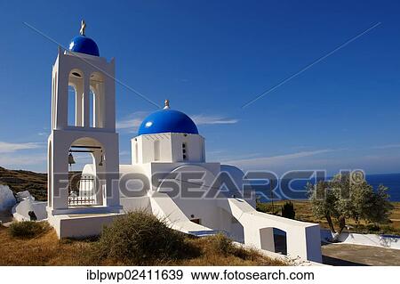 Blue domed Greek Orthodox church and bell tower near Oia, Ia, Santorini, Cyclades Islands, Greece, Europe View Large Photo Image Stock Photo - Blue domed Greek Orthodox church and bell tower near Oia, Ia, Santorini, Cyclades Islands, Greece, Europe. Fotosearch