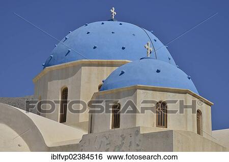 "Blue domes of the Timios Stavros Church, Perissa, Santorini, Cyclades, Greek Islands, Greece, Europe" View Large Photo Image Stock Photograph - "Blue domes of the Timios Stavros Church, Perissa, Santorini, Cyclades, Greek Islands, Greece, Europe". Fotosearch