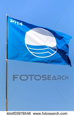 Stock Photograph - "Blue Flag for superior water quality, 2014". Fotosearch