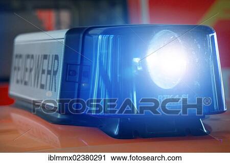 Stock Image - "Blue light on a fire engine, Germany, Europe". Fotosearch