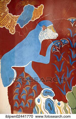 "Blue Monkey fresco, reconstruction by Arthur Evans, Knossos, Minoan archaeological site, Crete, Greece, Europe" View Large Photo Image Stock Image - "Blue Monkey fresco, reconstruction by Arthur Evans, Knossos, Minoan archaeological site, Crete, Greece, Europe". Fotosearch