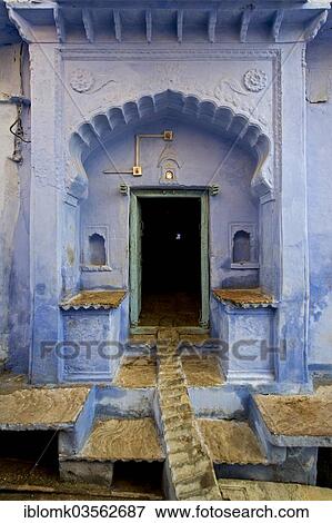 Stock Photo - "Blue painted house facade, entrance, Bundi, Rajasthan, India, Asia". Fotosearch